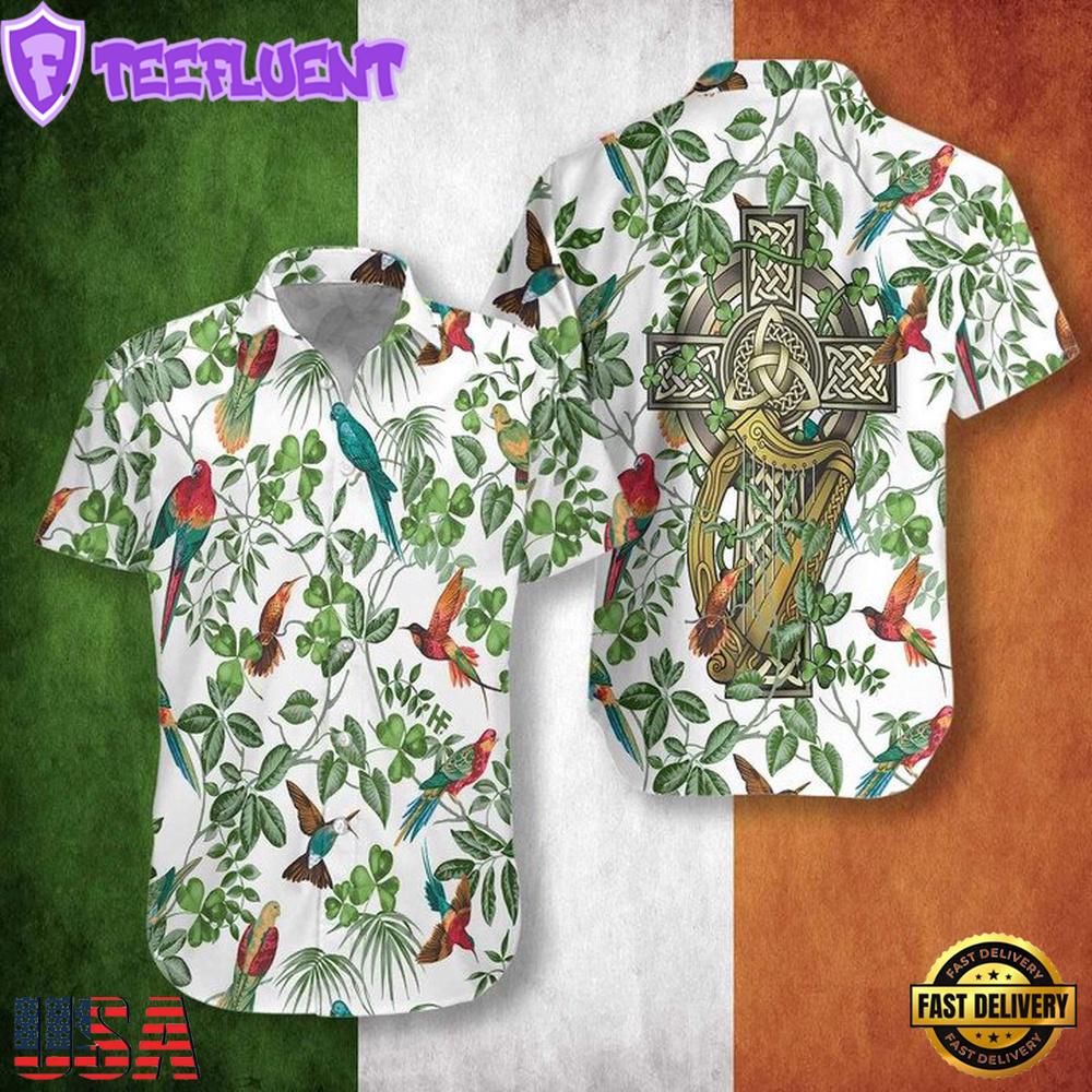 Celtic Cross Irish St. Patrick'S Shamrock Shirt, Irish Day Hawaiian Shirt