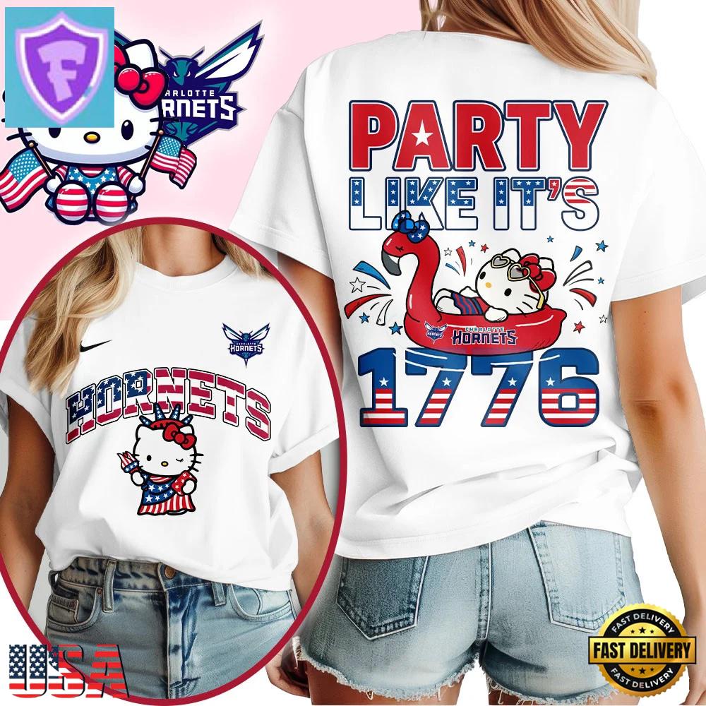 Charlotte Hornets 2026 NBA Hello Kitty Independence Day Unisex 3D Shirt