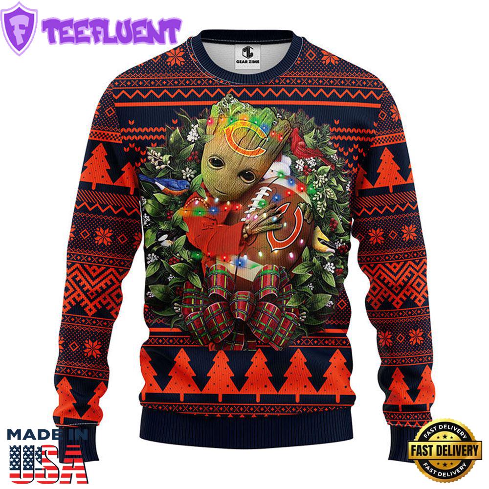 Chicago Bears Groot Hug Christmas Ugly Sweater Sport For Fan
