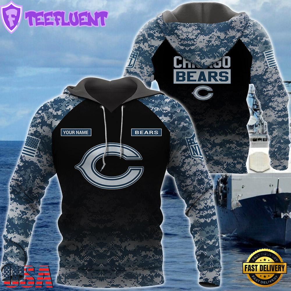 Chicago Bears U.S. Navy NWU Camouflage Cutsom Name Hoodie