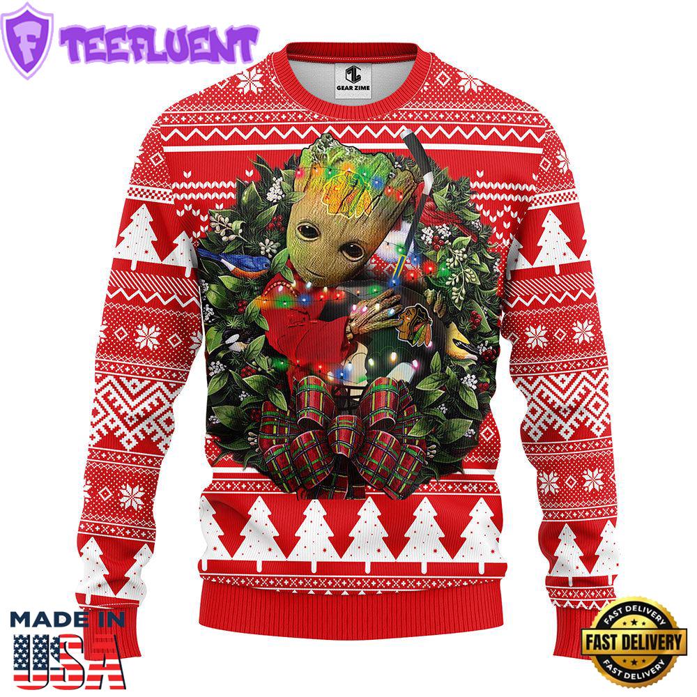 Chicago Blackhawks Groot Hug Christmas Ugly Sweater Sport For Fan