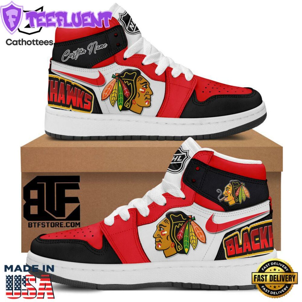 Chicago Blackhawks Red White Nike Logo Design Air Jordan 1 High Top