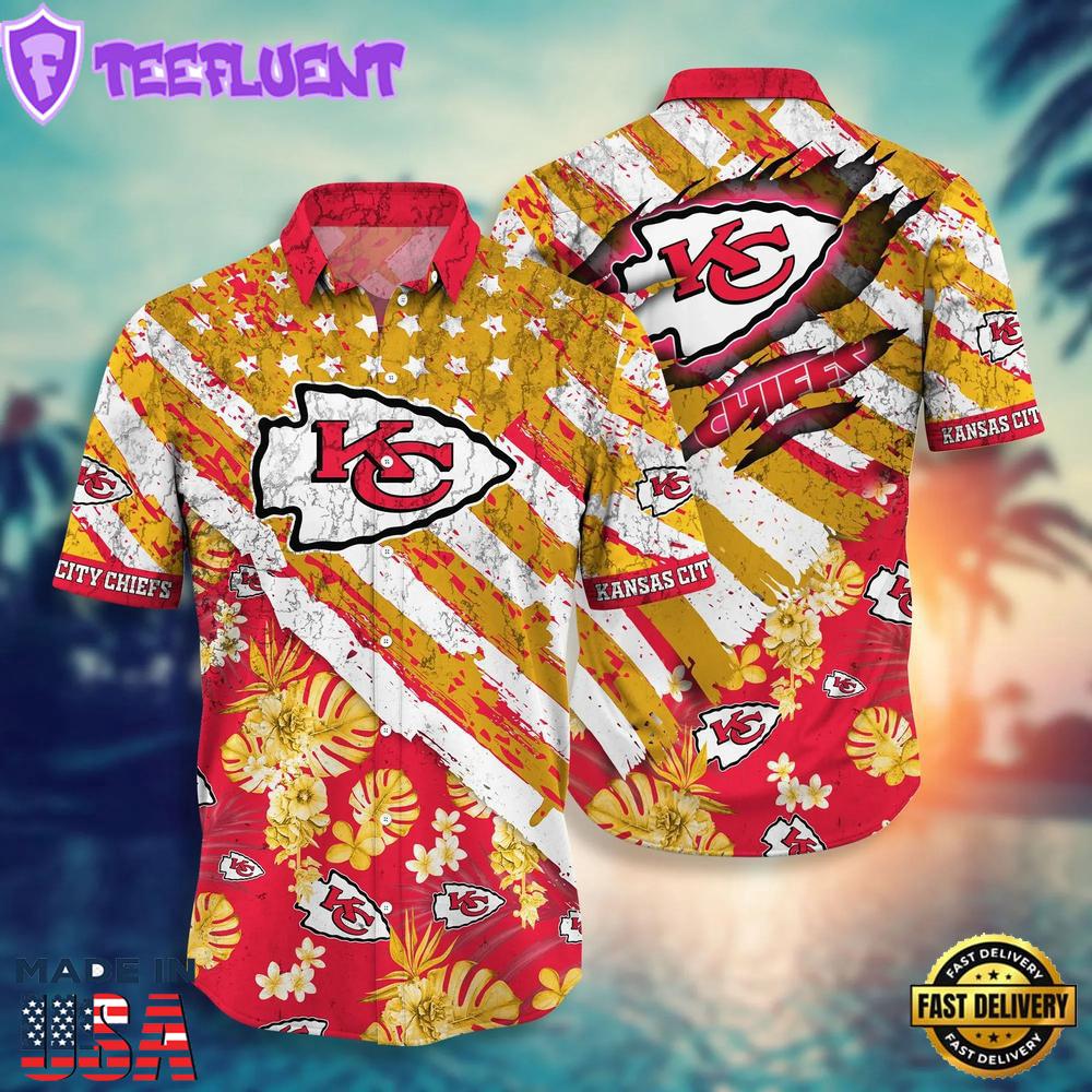Chiefs Tropical Floral and American Flag Print Hawaiian Shirt