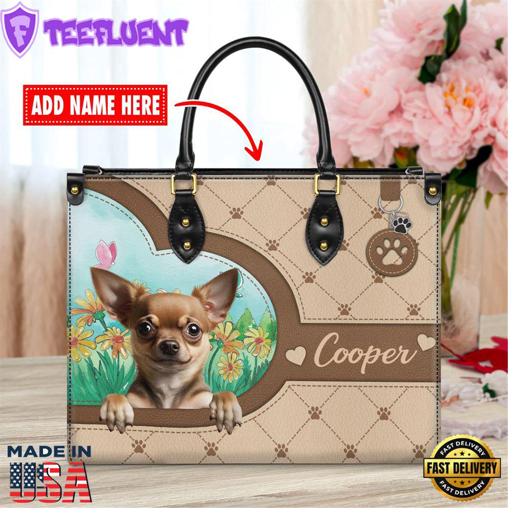 Chihuahua Dog Duccy Dog Lover Leather Handbag