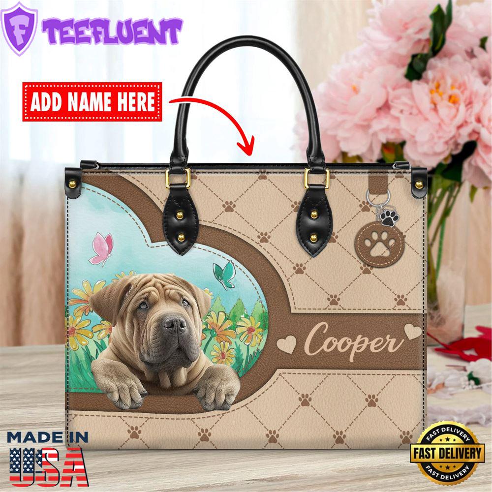 Chinese Shar-Pei Dog Duccy Dog Lover Leather Handbag