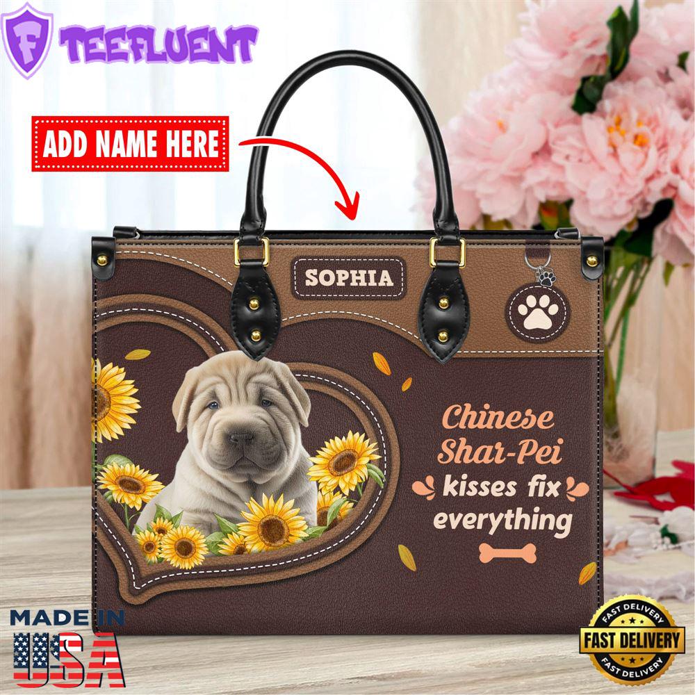 Chinese Shar-Pei Dog Kisses Fix Everything Leather Handbag V020 1