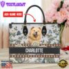 Chow Chow Dog Bior Leather Handbag With Flowers And Butterfly