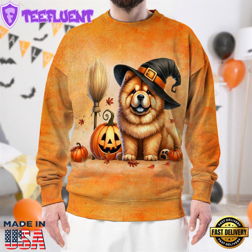 Chow Chow Dog In Spooky Autumn Halloween 3D Shirt