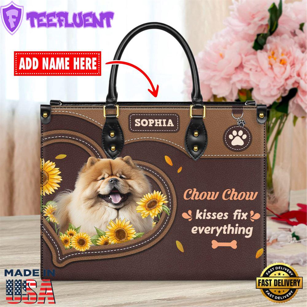 Chow Chow Dog Kisses Fix Everything Leather Handbag