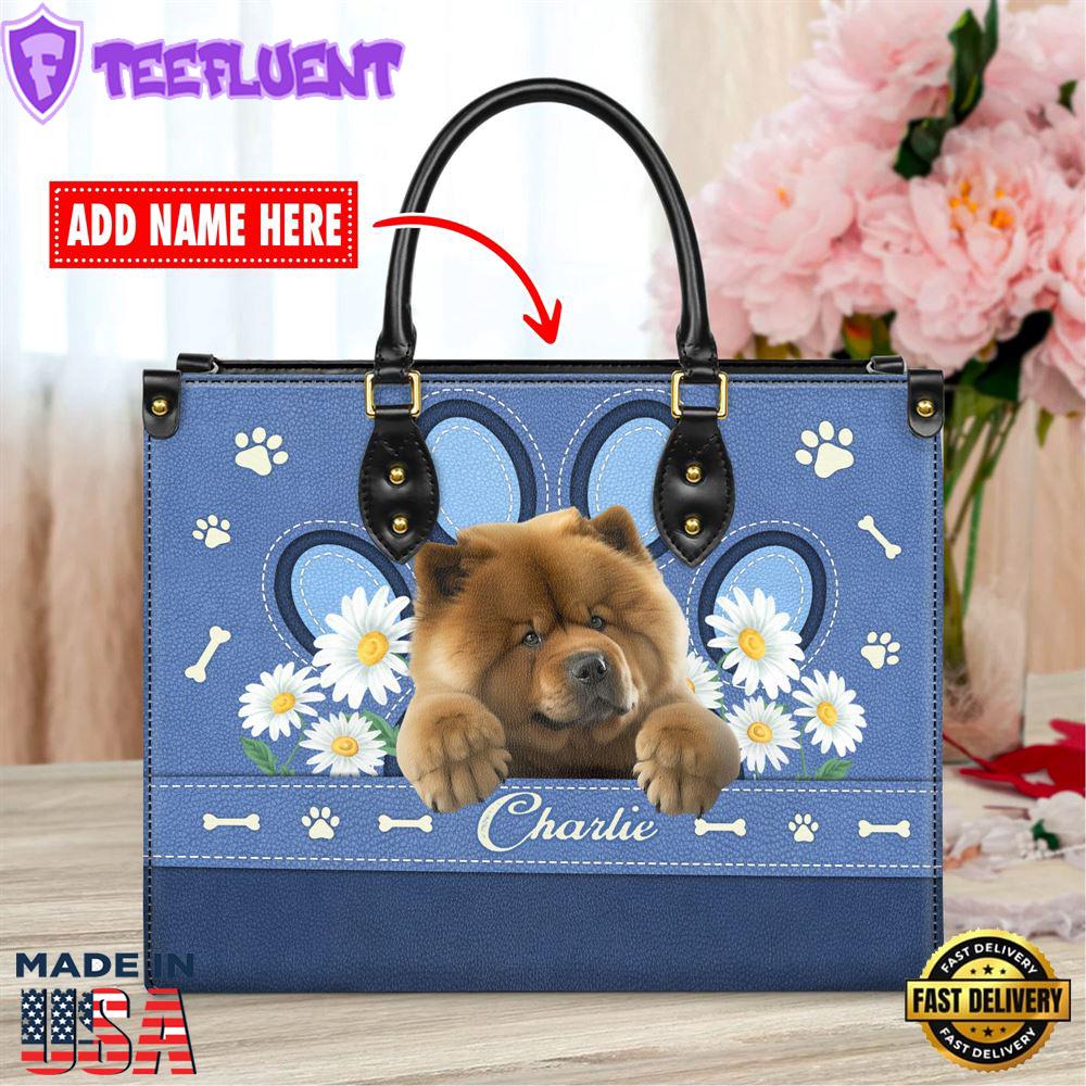 Chow Chow Dog Lover Leather Bag With Daisy Flowers
