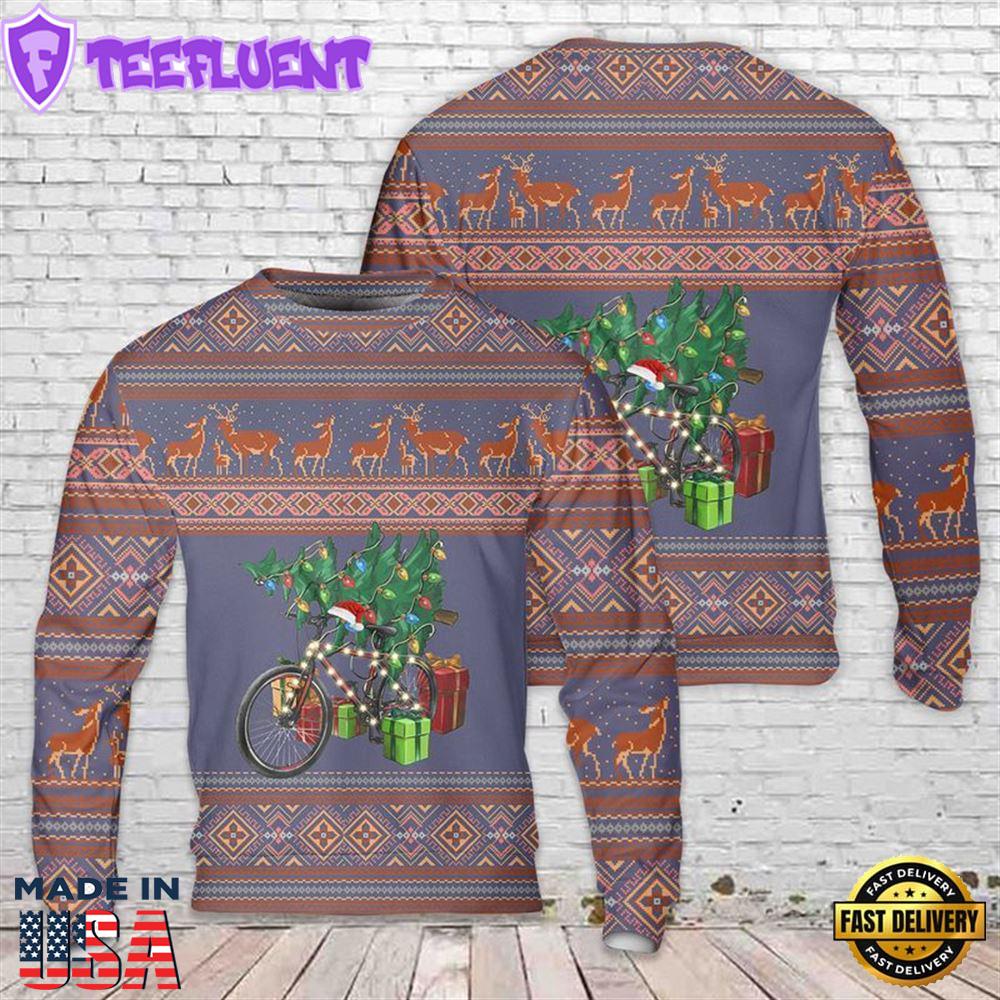 Christmas Bicycle With Gifts Ugly Christmas Sweater For Men And Women