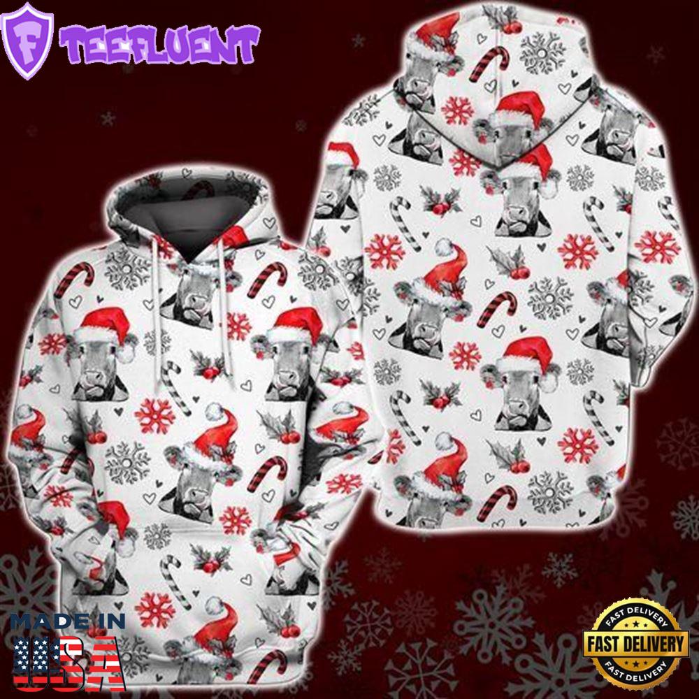Christmas Cow White Red Christmas Hoodie All Over Print