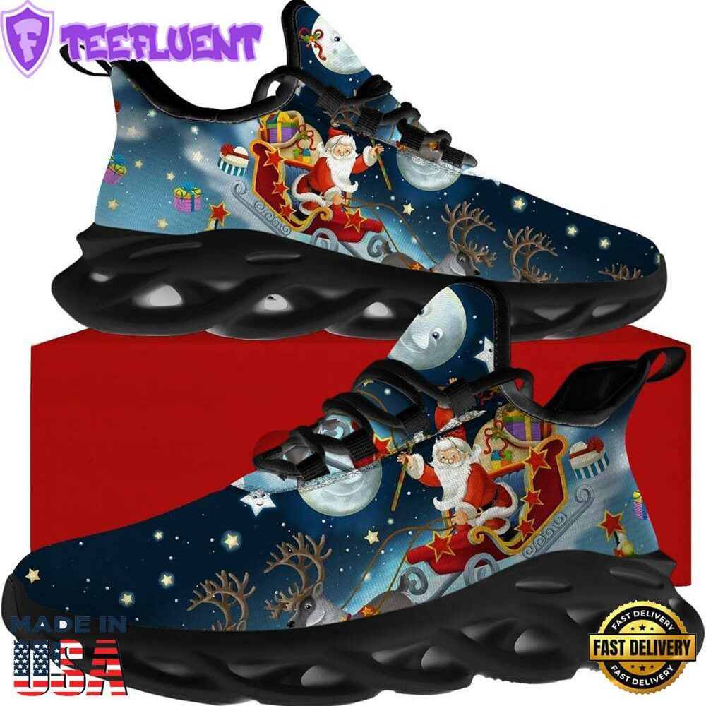 Christmas Running Shoes, Santa Claus And His Reindeer On Christmas Night Max Soul Shoes