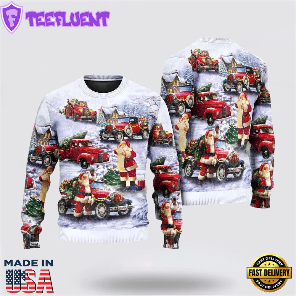 Christmas Santa Claus Funny Red Truck Ugly Christmas Sweater For Men And Women