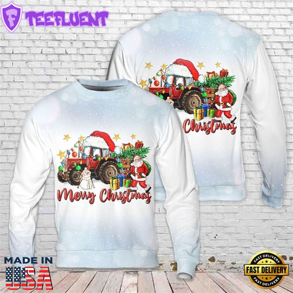 Christmas Tractor With Santa And Snowman Ugly Christmas Sweater For Men And Women