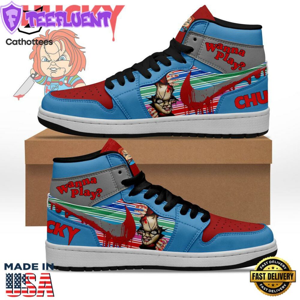 Chucky Wanna Play Nike Logo Blue Design Air Jodan 1 High Top