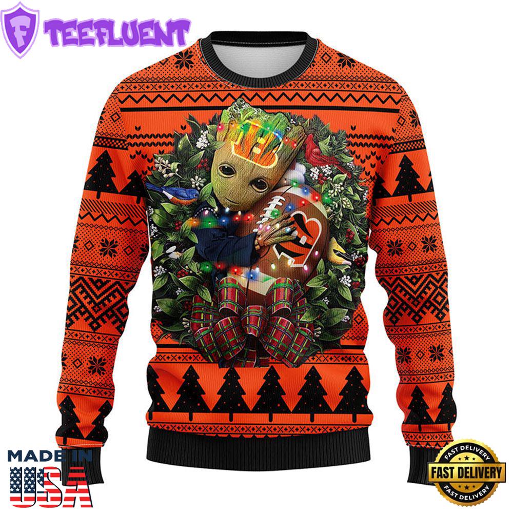 Cincinnati Bengals Groot Hug Christmas Ugly Sweater Sport For Fan