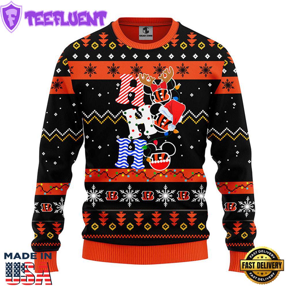 Cincinnati Bengals HoHoHo Mickey Christmas Ugly Sweater