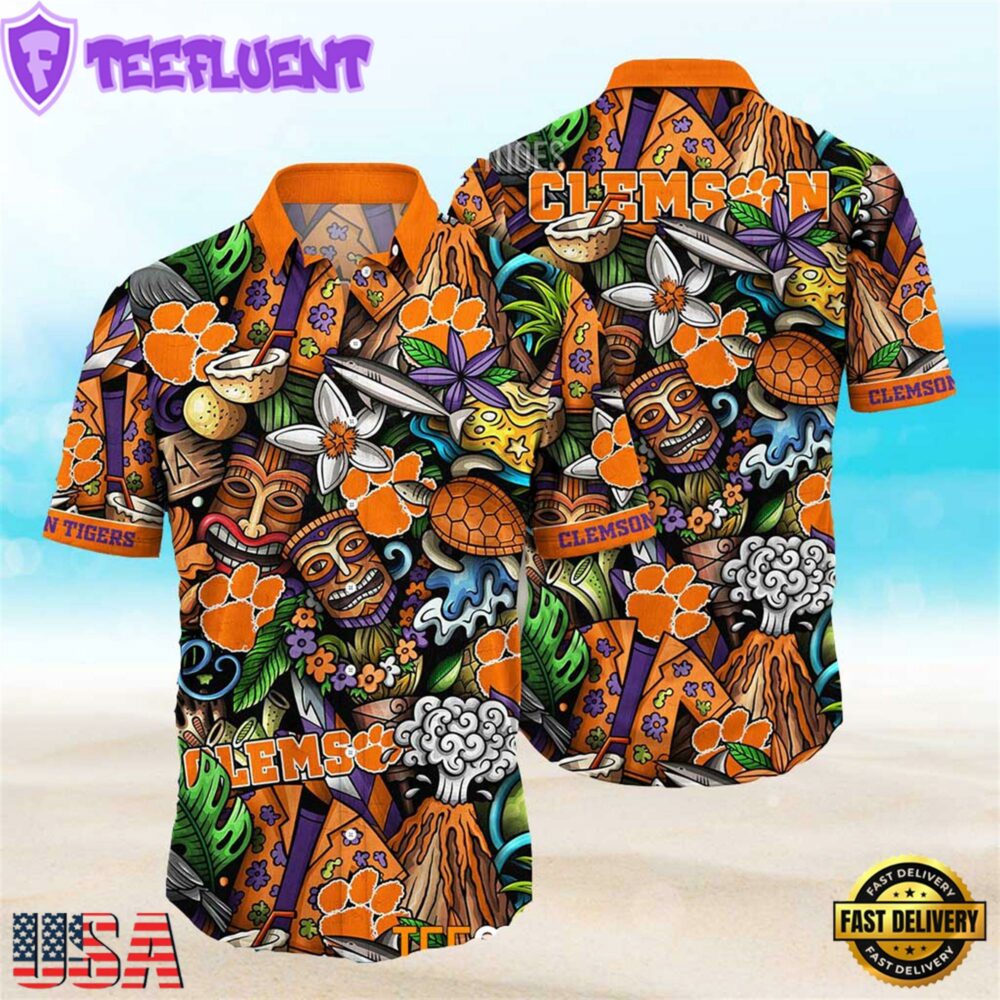 Clemson Tigers Ncaa Mens Floral Special Design Hawaiian Shirt