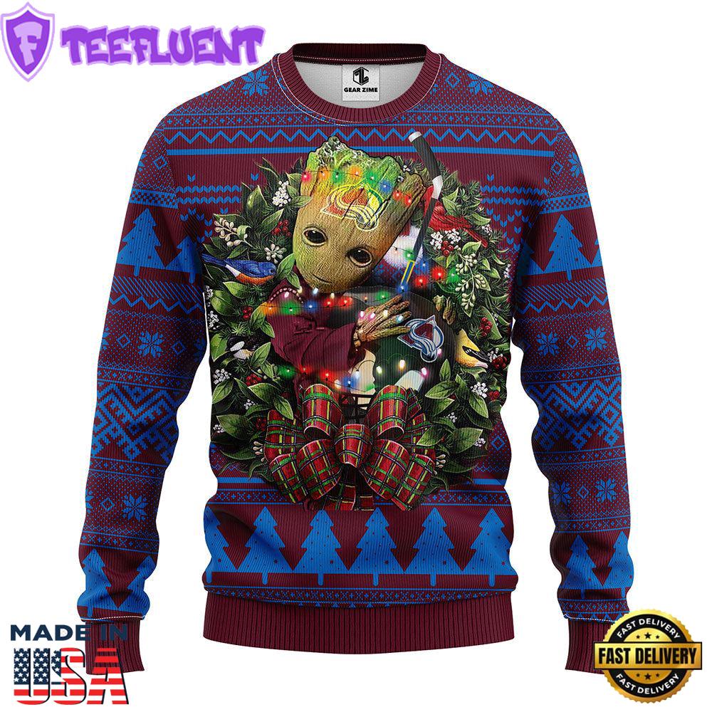 Colorado Avalanche Groot Hug Christmas Ugly Sweater Sport For Fan