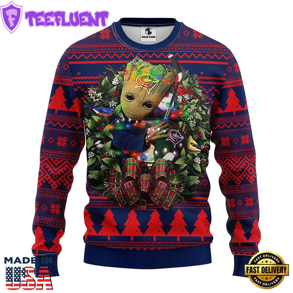 Columbus Blue Jackets Groot Hug Christmas Ugly Sweater Sport For Fan