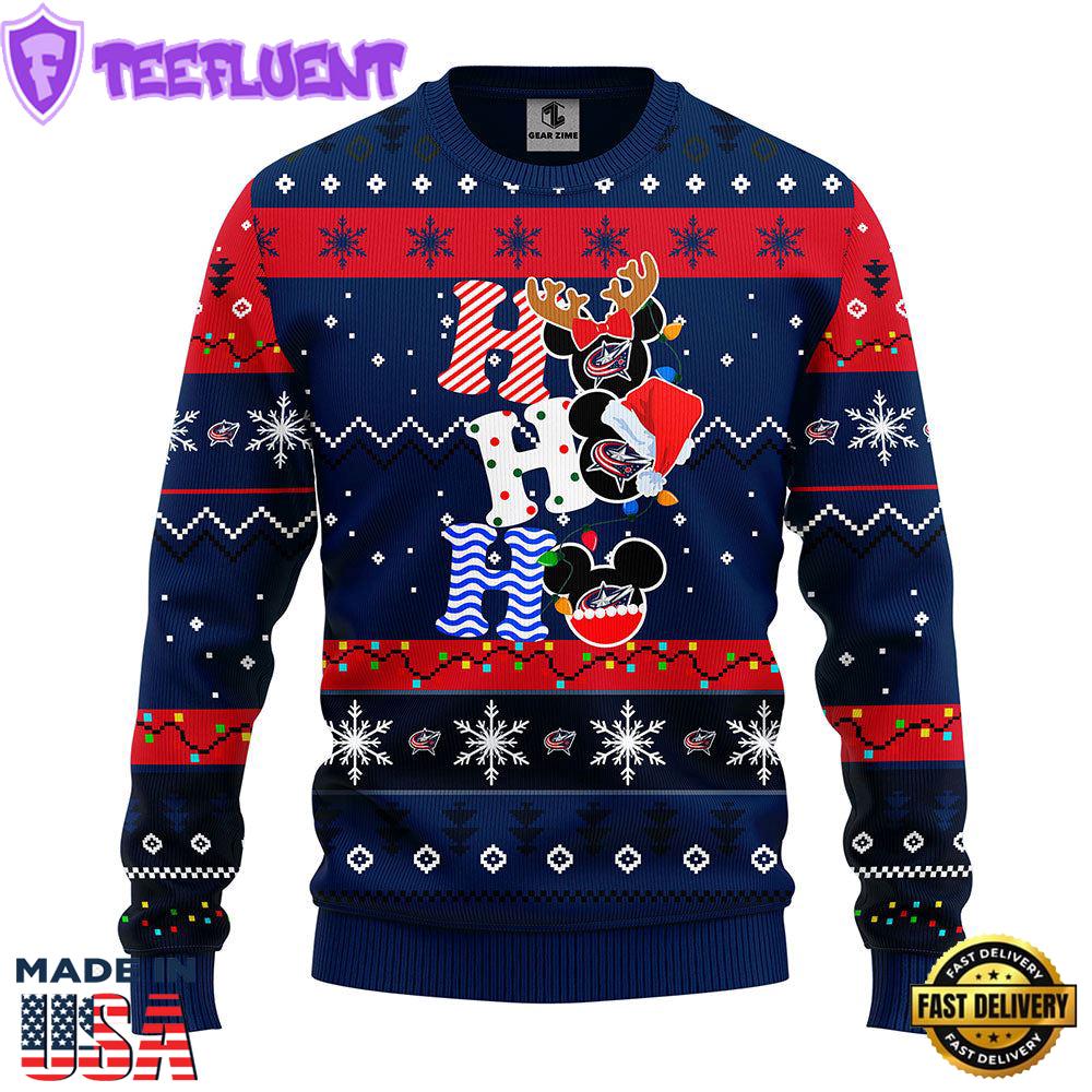 Columbus Blue Jackets Hohoho Mickey Christmas Ugly Sweater