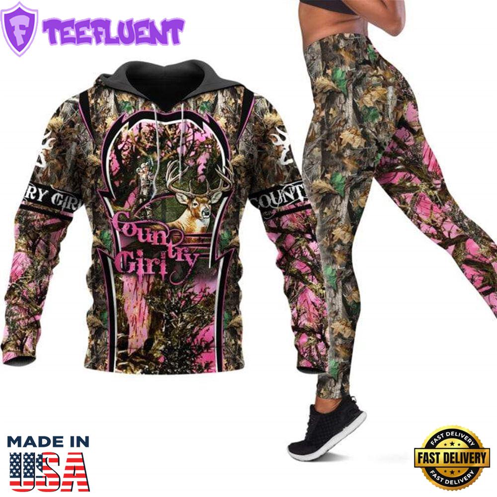 Country Girl 3D Leggings Hoodie Set Outfit For Women