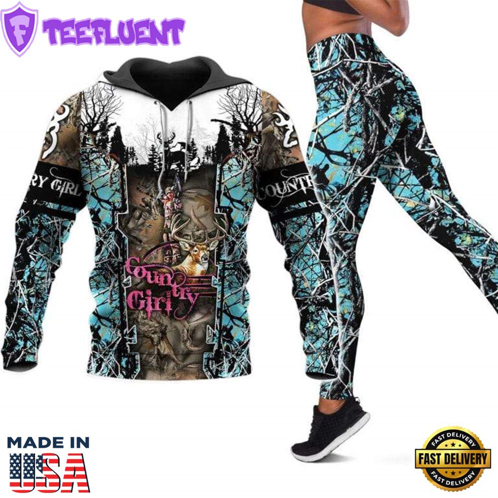 Country Girl All Over Print Leggings Hoodie Set Outfit For Christmas
