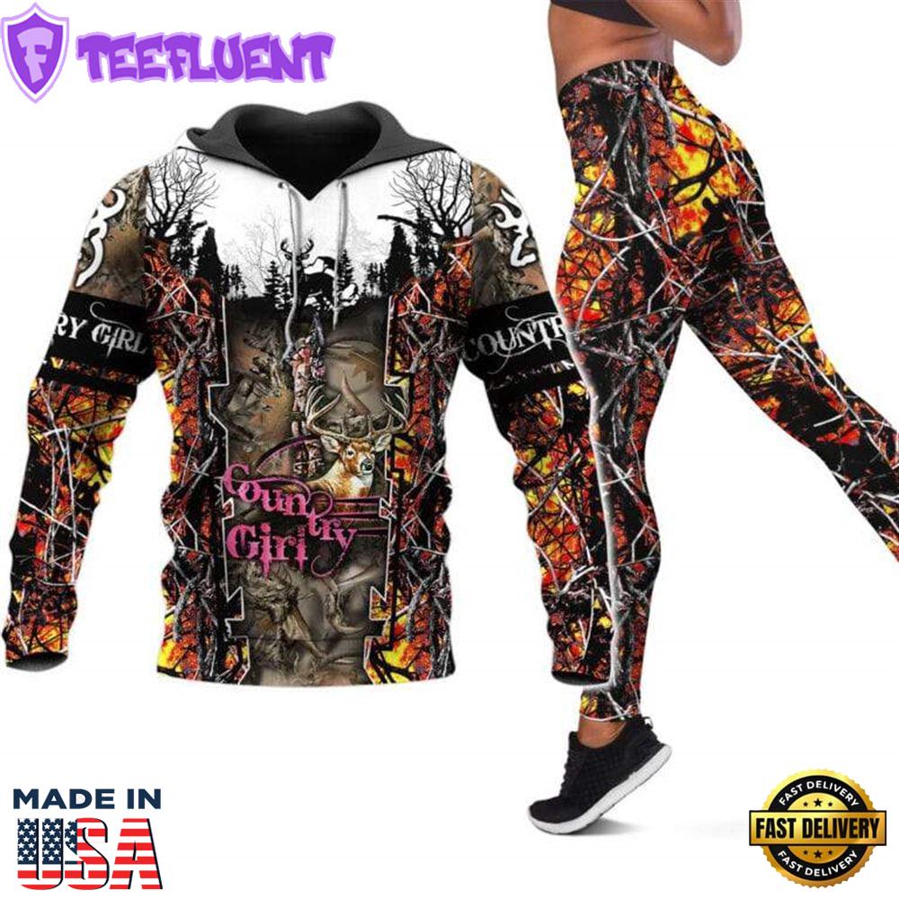 Country Girl All Over Print Leggings Hoodie Set Outfit For Women