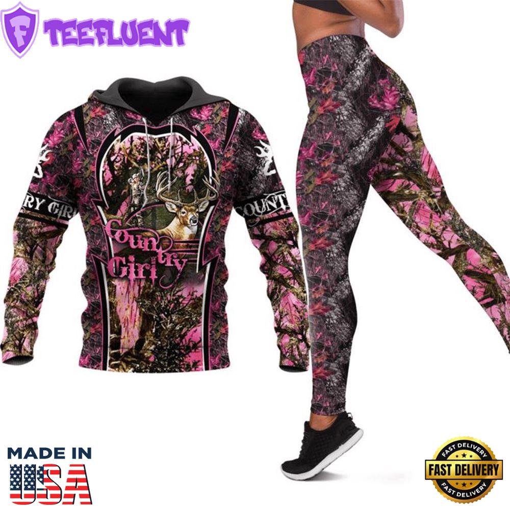 Country Girl All Over Print Leggings Hoodie Set Outfit For Women