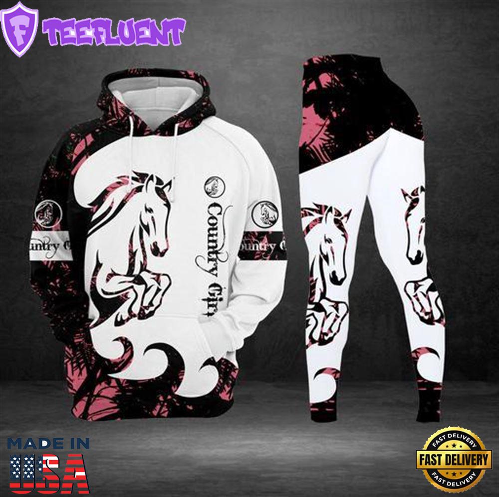 Country Girl All Over Print Leggings Hoodie Set Outfit For Women Gift Xmas