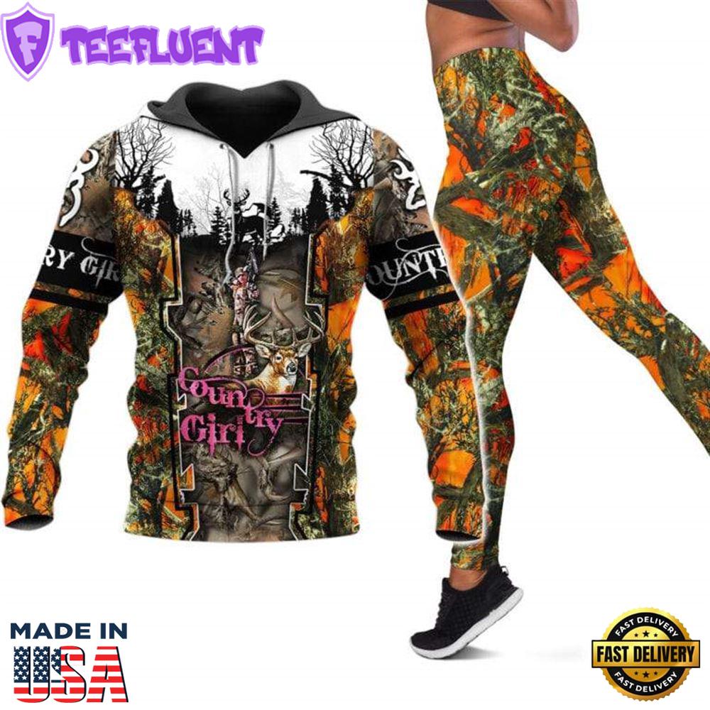 Country Girl All Over Print Leggings Hoodie Set Outfit For Women Merry Christmas