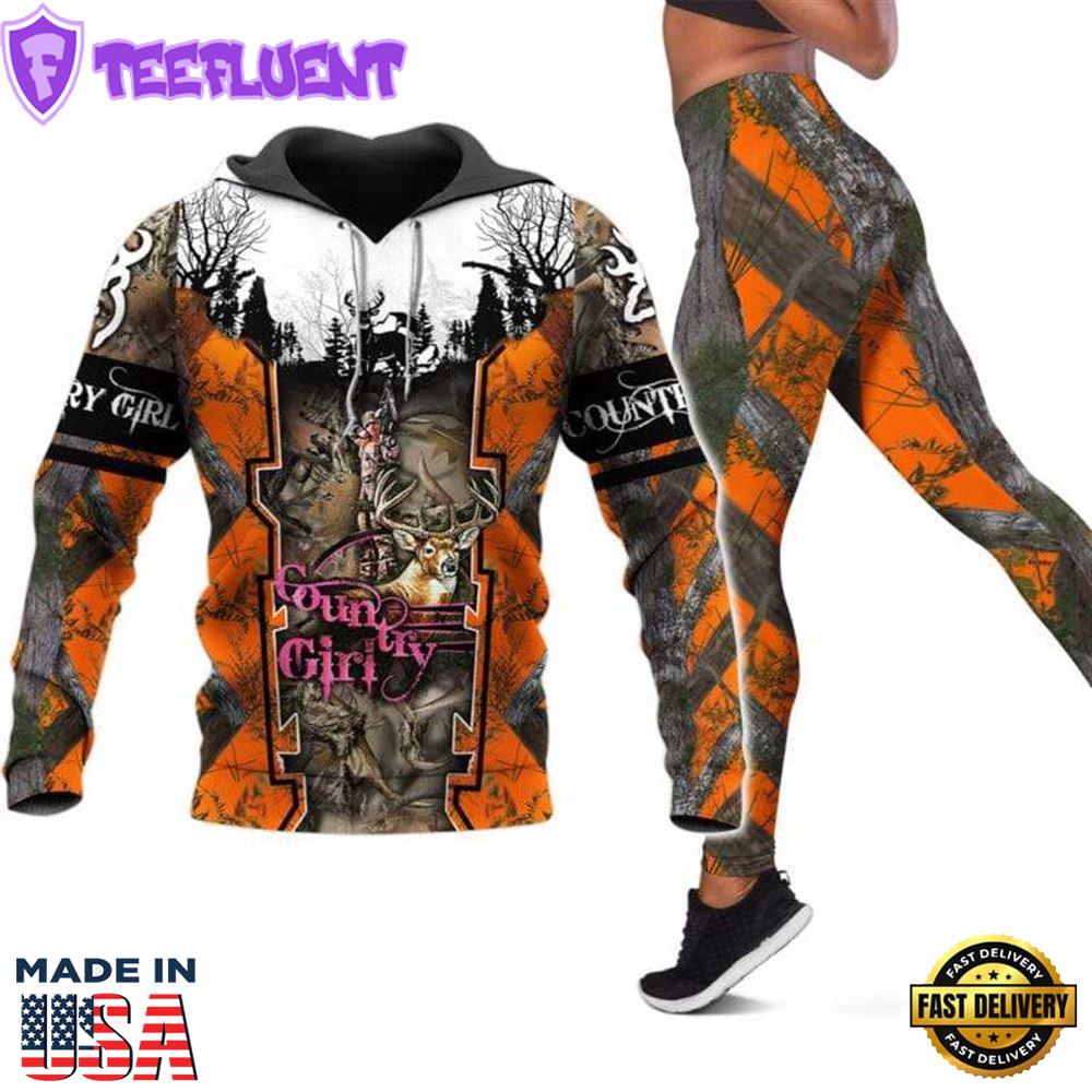 Country Girl All Over Print Leggings Hoodie Set Outfit For Women Xmas