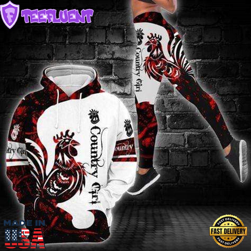 Country Girl Chicken All Over Print Leggings Hoodie Set Outfit For Women Gift Xmas