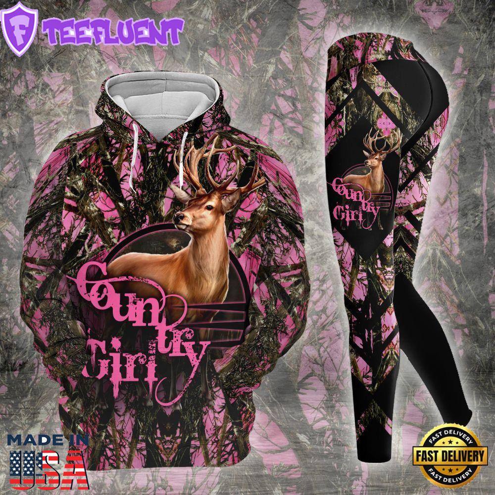Country Girl Pink All Over Print Leggings Hoodie Set Outfit For Women Gift Xmas