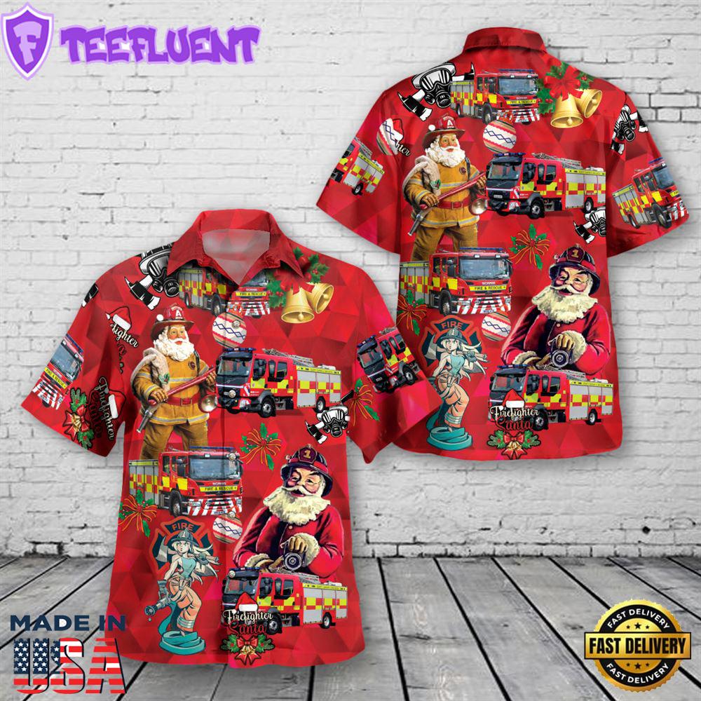 County Durham, England, United Kingom, County Durham and Darlington Fire and Rescue Service Christmas Hawaiian Shirt