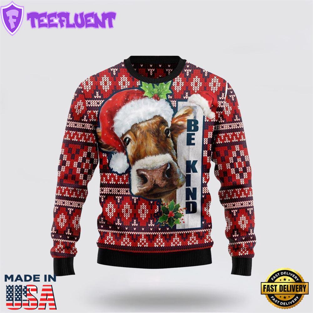 Cow Be Kind Funny Ugly Christmas Sweater