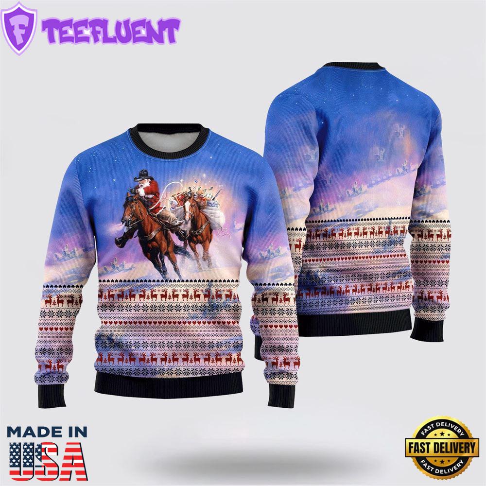 Cowboy Santa Claus Ugly Christmas Sweater