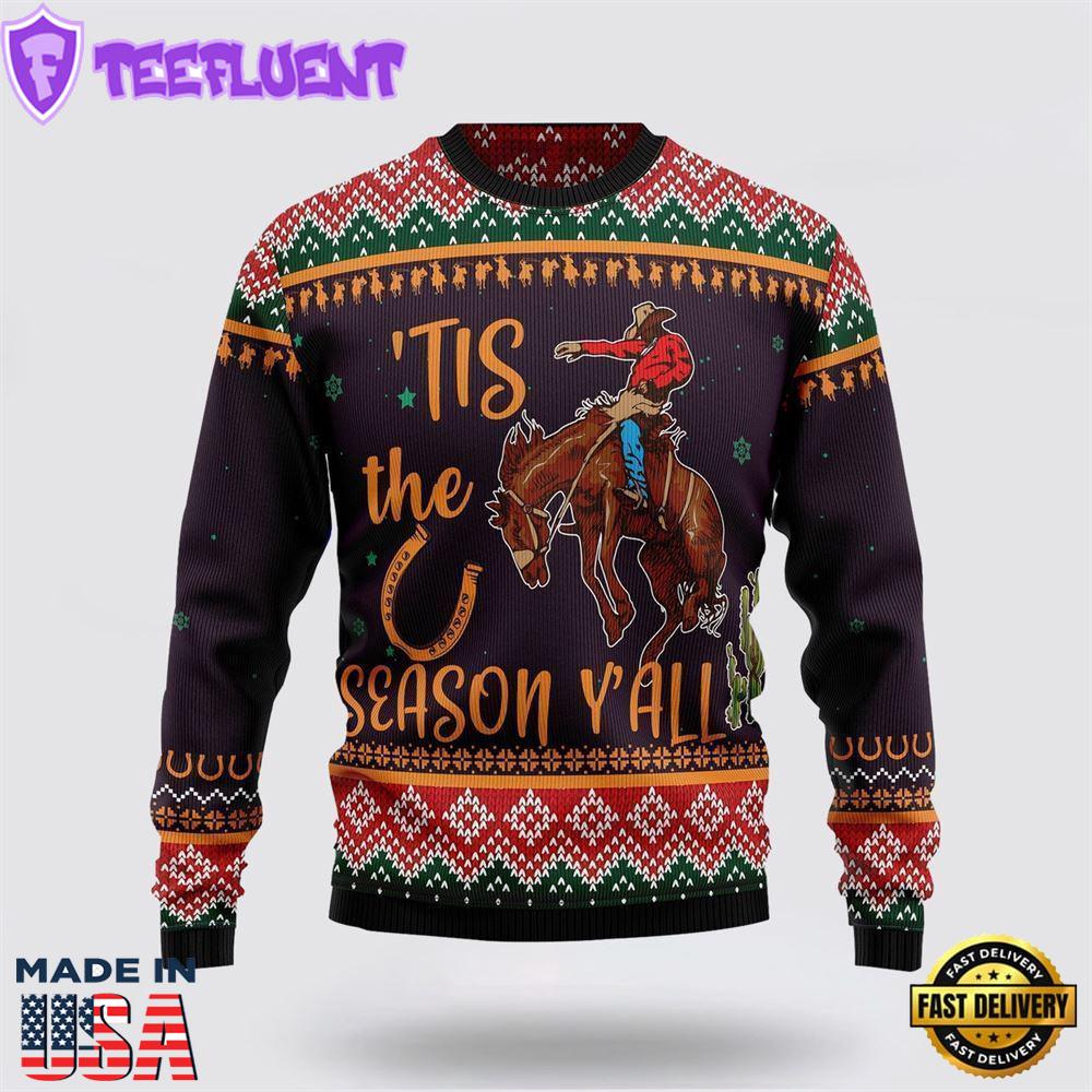 Cowboy Season Christmas Pattern Ugly Christmas Sweater