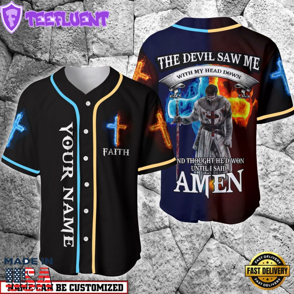 Cross Flame Baseball Jersey - Knight I Said Amen Custom Baseball Jersey Shirt For Men Women
