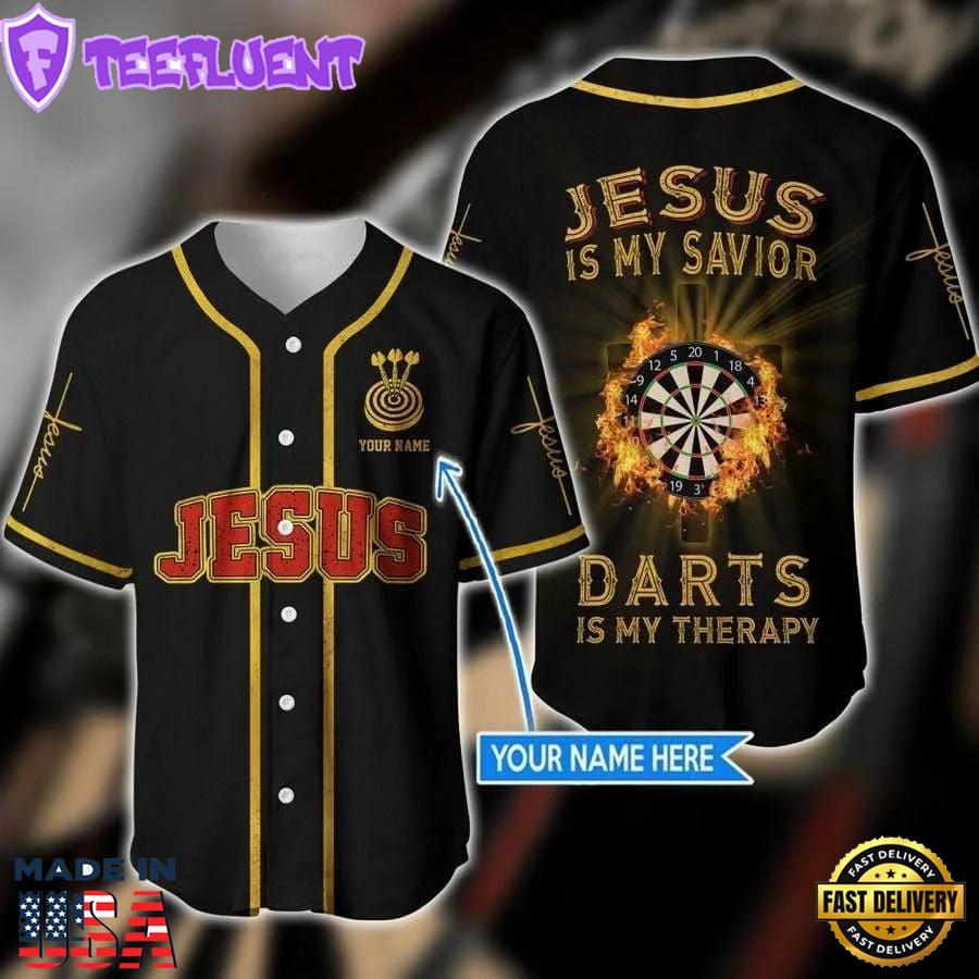Cross Flame Dart Baseball Jersey - Jesus Dart Is My Therapy Custom Baseball Jersey Shirt