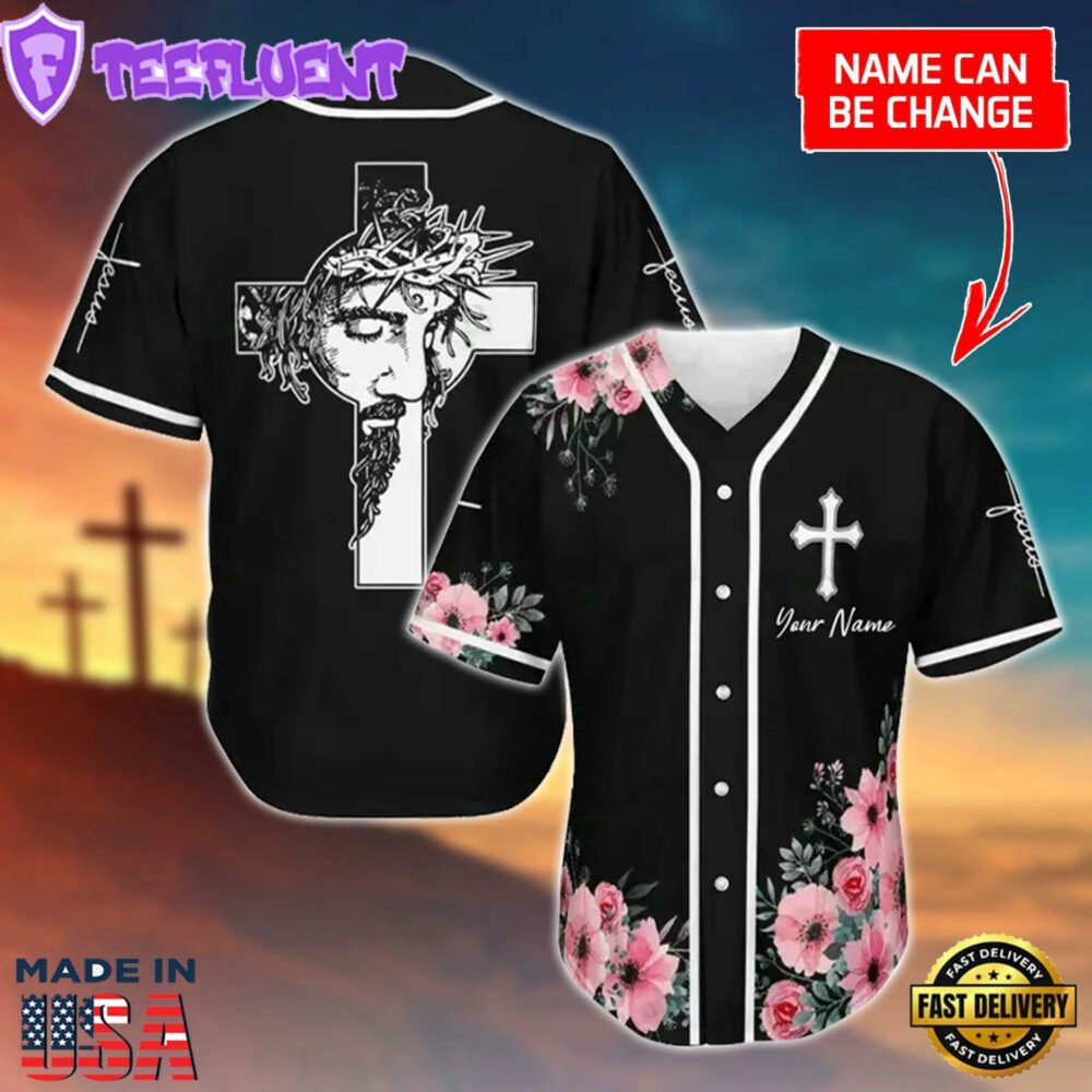 Cross, God, Flower, Faith Baseball Jersey - Custom Baseball Jersey Shirt For Men Women