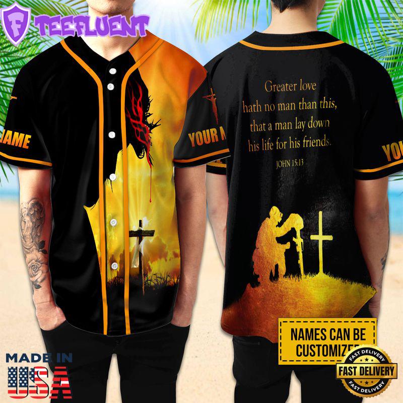 Cross, Veteran Baseball Jersey - Greater Love Hath No Man Than This Custom Baseball Jersey
