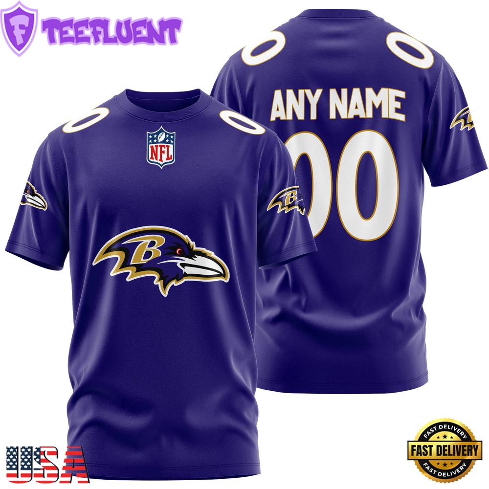 Custom Name And Number Baltimore Ravens NFL Team Sport 3D T-Shirt