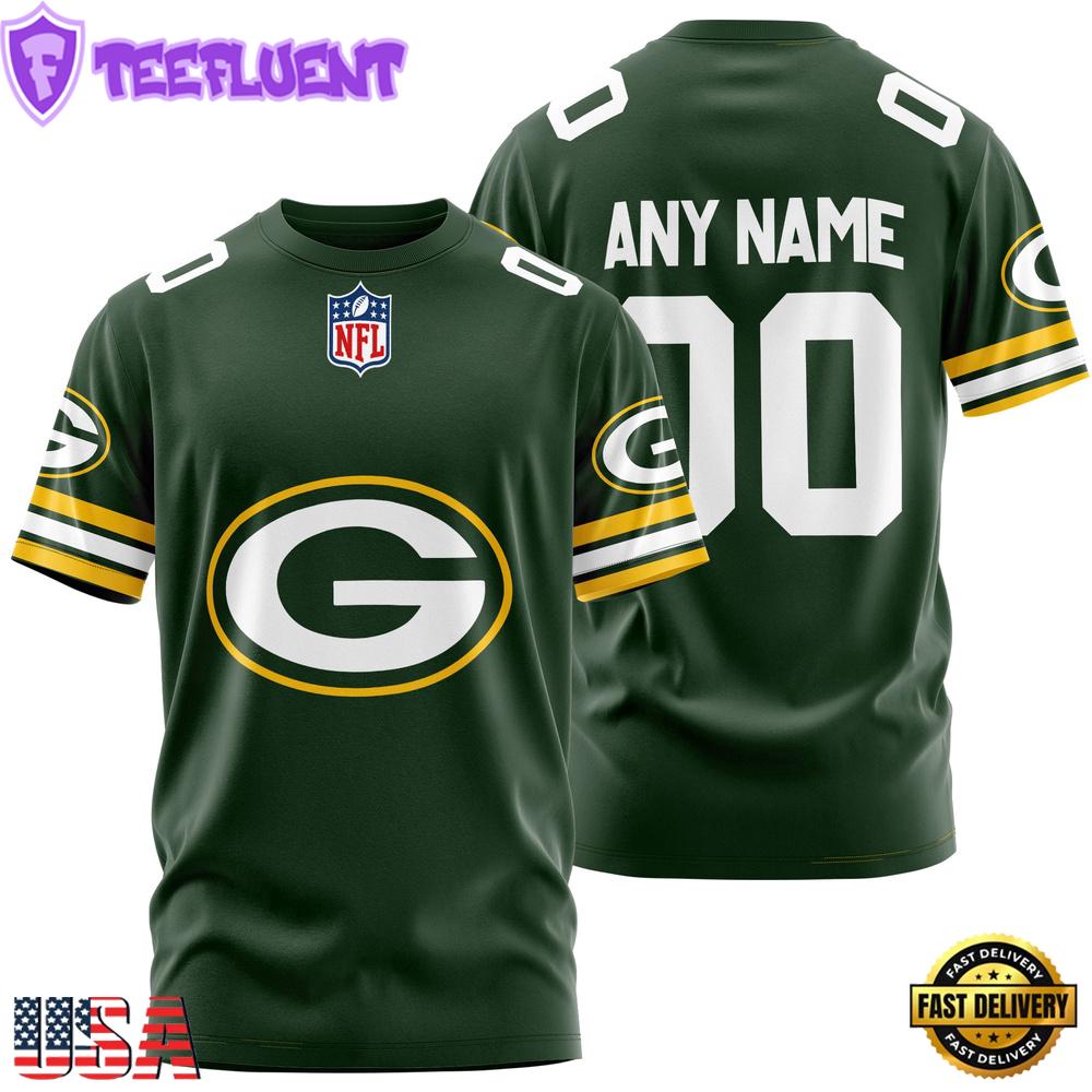 Custom Name And Number Green Bay Packers NFL Team Sport 3D T-Shirt