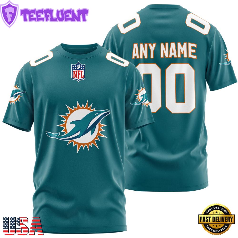 Custom Name And Number Miami Dolphins NFL Team Sport 3D T-Shirt