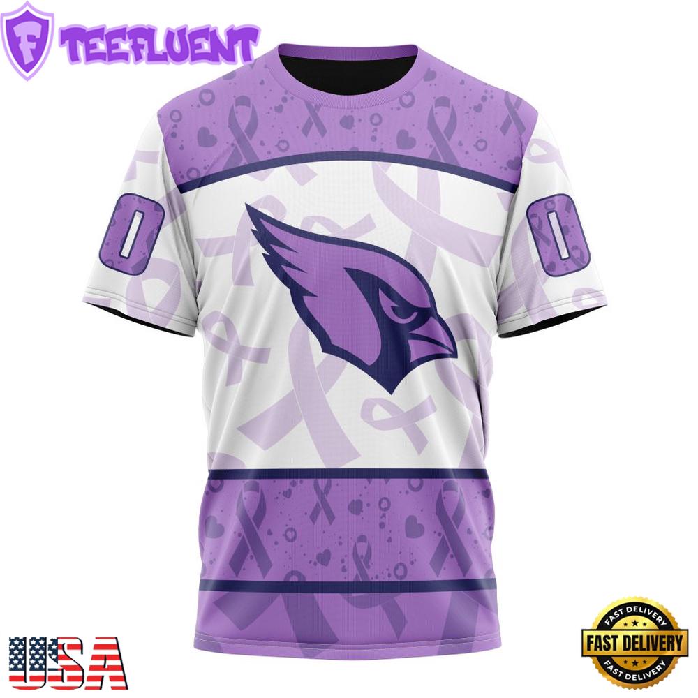 Custom Name And Number NFL Arizona Cardinals Football Team Fight Cancer 3D T-Shirt