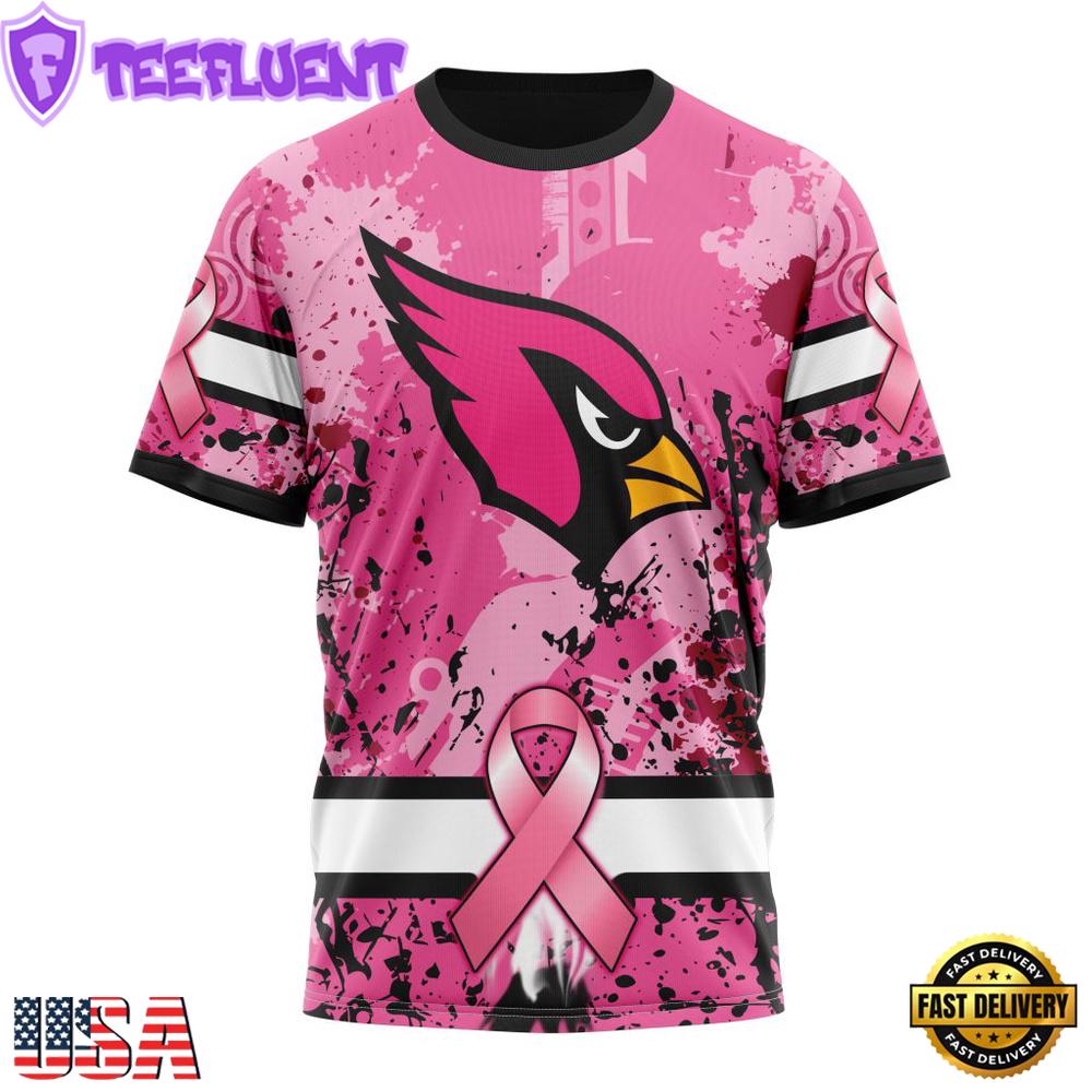 Custom Name And Number NFL Arizona Cardinals Pink Breast Cancer 3D T-Shirt