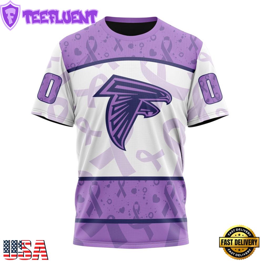 Custom Name And Number NFL Atlanta Falcons Football Team Fight Cancer 3D T-Shirt