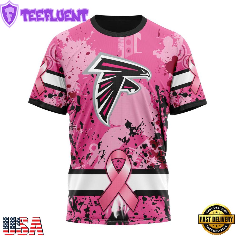 Custom Name And Number NFL Atlanta Falcons Pink Breast Cancer 3D T-Shirt